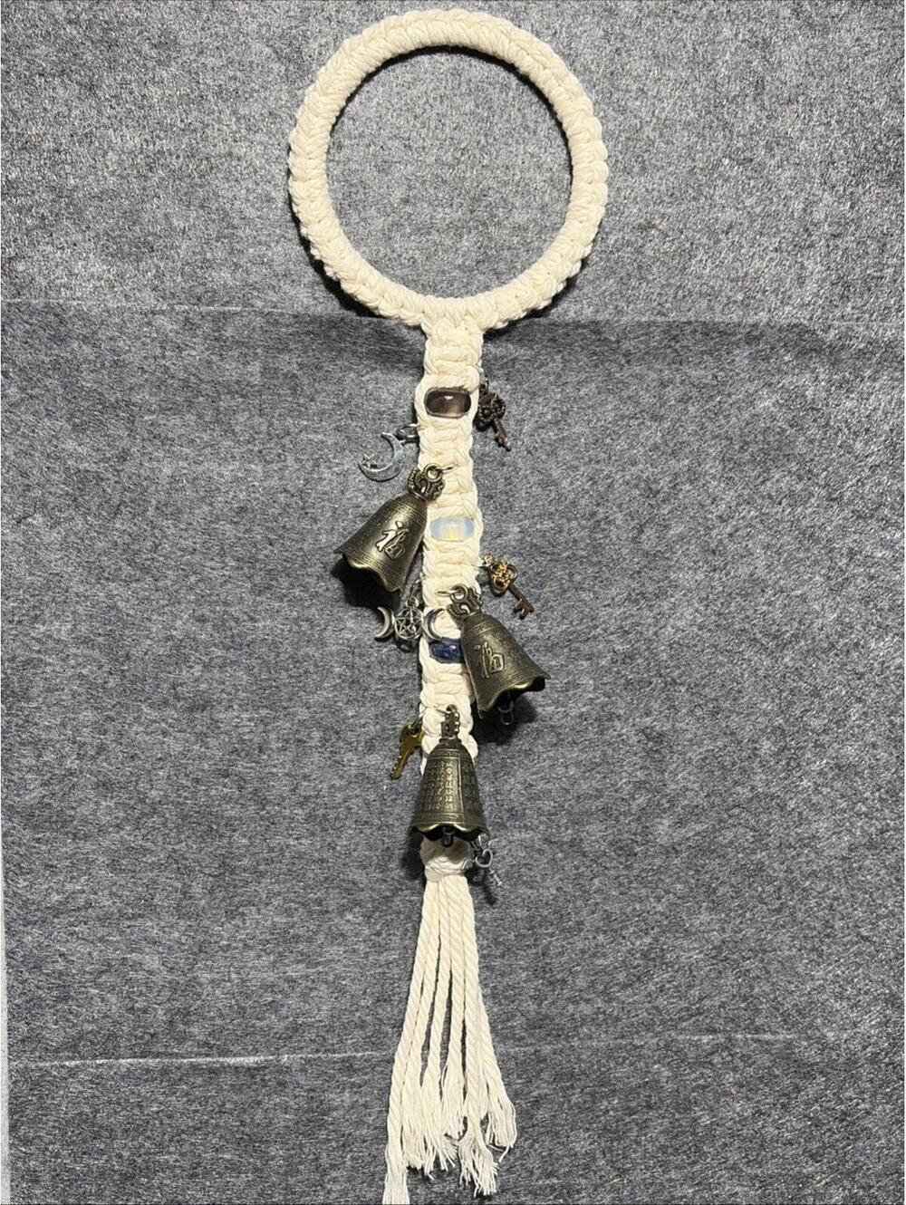 Boho Beaded Door Bell Hanger Handmade Entryway Decor Gift Charms Light Off White